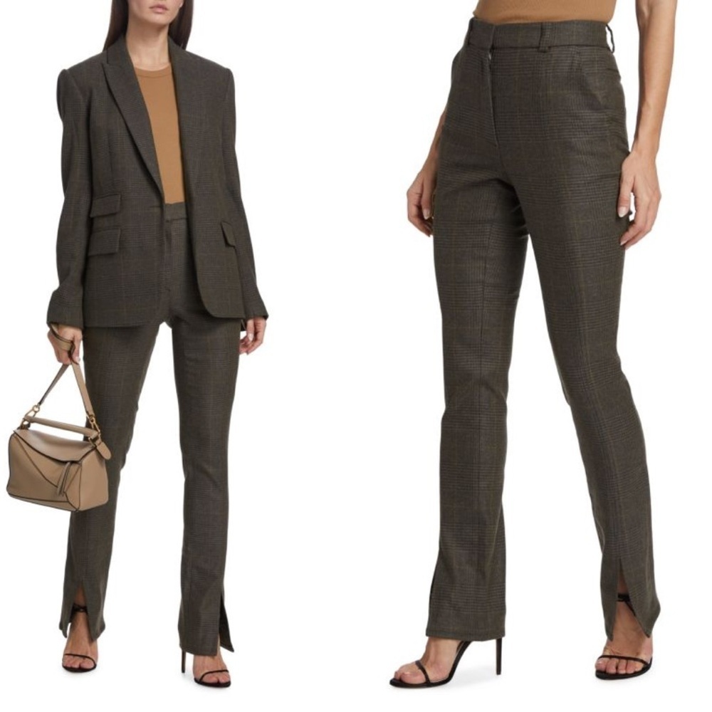 A.L.C. Edwin Split Plaid Pants Trousers Charcoal Brown Wool Size 2